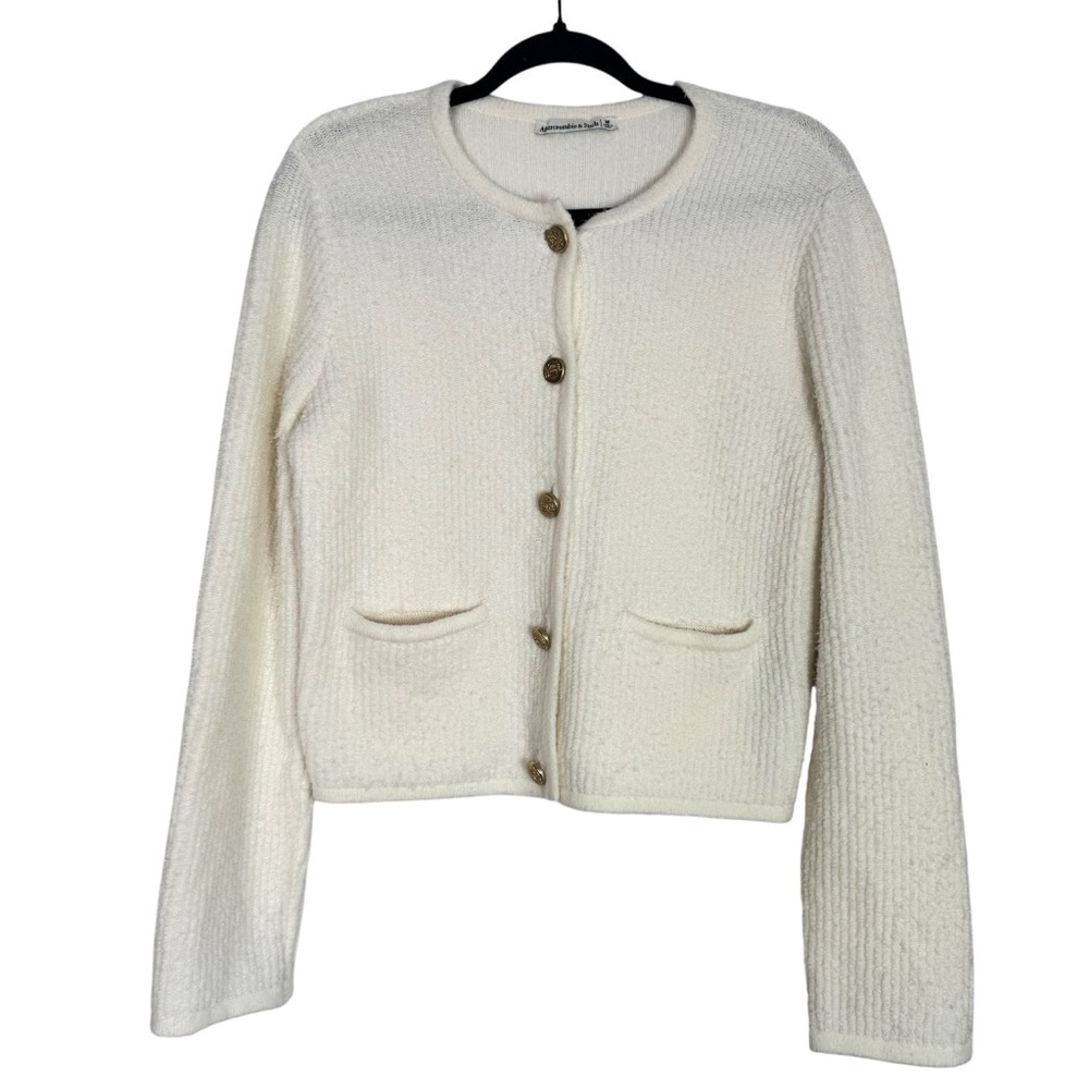 Abercrombie & Fitch Cream Button-Front Knit Cardigan